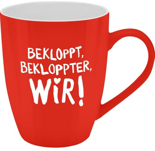 GRUSS & CO Becher mit Motiv Bekloppt | Tasse mit Spruch, New Bone China Porzellan, 35 cl, mit Geschenkbaderole | lustiges Geschenk, Geburtstag | 74210