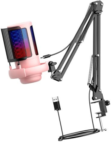 DIDILLX Gaming USB Microphone 30Hz~16kHz Frequency for PC with Boom Arm and LED Lighting for Immersive Streaming