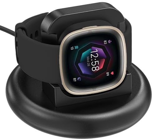 MohLythrix Charger Dock for Fitbit Fitbit Sense/Sense 2/Versa 4/Versa 3 Watch Magnetic Charger Stand Station with USB Charging Cable Replacement for Versa 4 Smartwatch Accessories, Black