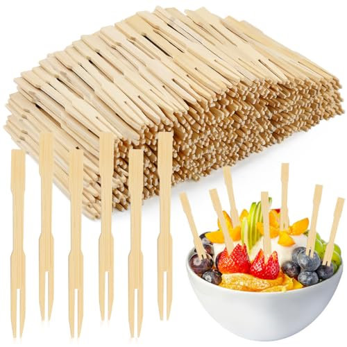 UHETLET 400 PCS Tenedores de Madera Pequeños, Tenedor Bambu 9cm, Tenedor Madera Pequeño para Frutas Patatas, Tenedores de Madera para Cócteles Aperitivos Shish Kebab Barbacoa hamburguesas