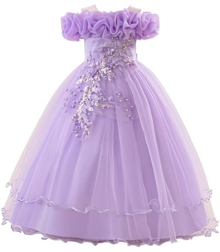 SoLu DAY8 Robe Princesse Fille sans Bretelles 7-12 Ans Tulle Robe de Soirée Fille Cérémonie Cocktail Mariage Chic et Elegant Glamour Pas Cher Confortable Vacances Dress