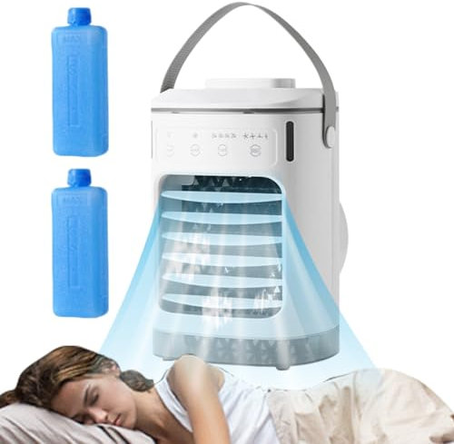 Portable Air Cooler, Cordless Personal Air Cooler with Ice box, Air Coolers with 3 Wind Speed, Color Lights, Small Mobile Cooling Fan Rechargeable Quiet with Timer, for Home, Bedroom