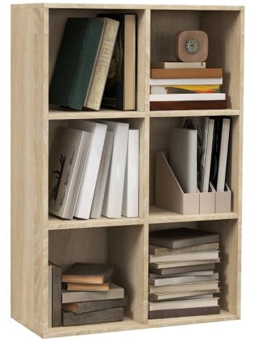 HOMCOM Mobile Libreria a 6 Cubi Salvaspazio 65.5x30x97.5 cm Color Rovere | in Legno, Scaffale Divisorio, Libreria Bassa, per Stanza, Soggiorno, Camera da Letto, Ufficio