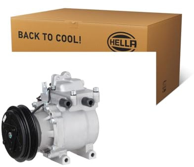 HELLA 8FK 366 201-231 Compressor, air conditioning - HS-15 - 12V - R 134a/R 1234yf - PAG 46 YF - 120ml - with magnetic clutch/with seal ring/with PAG compressor oil