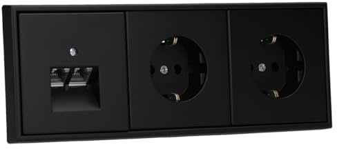 JUNG Serie LS Cat.6A Doppel-Netzwerkdose & 2 Steckdosen Graphitschwarz Matt | mit Cat.6A UAE-Anschlussdose, LS969-2UASWM Abdeckung, 2x LS1520SWM SCHUKO Steckdose, LS983SWM Rahmen 3-fach