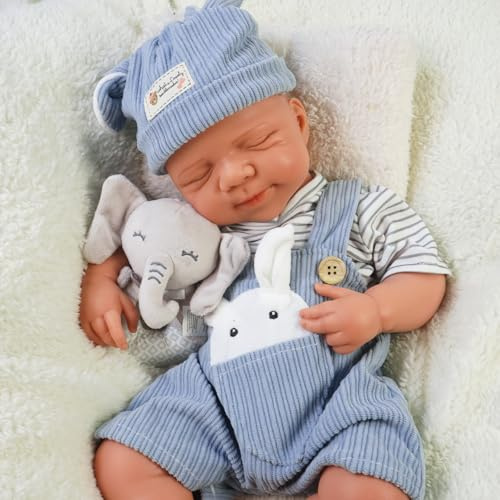 FemmeForm Junge 48 cm, Voll Silikon Baby Puppe, Realistische Baby Puppe, Reborn Neugeborene, Nicht Vinyl, Schlafposition, mit Geschenkbox