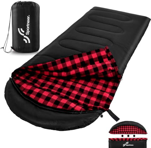 Sportneer Schlafsack Erwachsene,100% Baumwolle Flanell Futter, 220× 85 cm | 3 Jahreszeiten, Komfort 0°C bis 15 °C, ideal für Camping, Reisen, Zelt, Wandern, Outdoor und Indoor