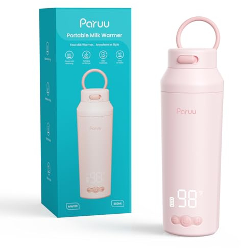 Paruu Portable Bottle Warmer for Breast Milk & Water, Baby Bottle Warmer with Fast Heating for Night Feeding, 7-Temp Control, Large 12oz Capacity, Ideal Gifts for New Parents, Pink
