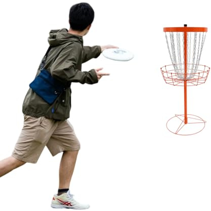 Fyssnn Bärbar Discgolf-korg, Disc Golf Målträningsstativ med 24 kedjor, Discgolf-platskorg för trädgård, park, camping
