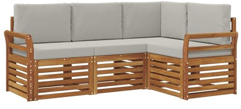 vidaXL Sofagarnituren 4 pcs Natürlich und Hellgrau Massivholz Akazie, Outdoor Sofa, modernes Möbel, robuster Terrassen-Lounge, Garten, Sitzgelegenheit für Wohnzimmer-Set