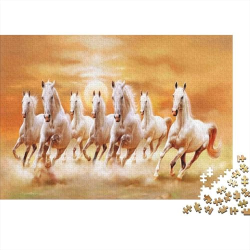 Puzzle 1000 Teile Sieben weiße Pferde, umweltfreundlich, detailliert, schwierig, entspannend ab 14 Jahren 38x26cm