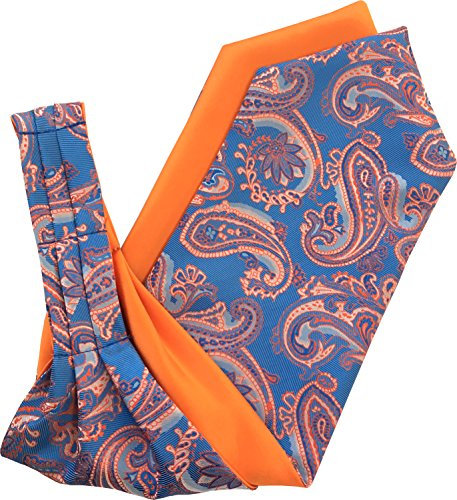 Ascot Krawatte für Herren, Paisley-Satin, zum Selbstbinden, Blau und Orange, Blau, Orange, Einheitsgröße