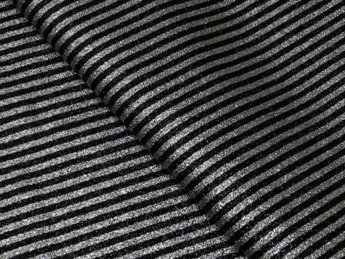 Lurex Streifen Passend Kleid Stoff schwarz & silber – Meterware