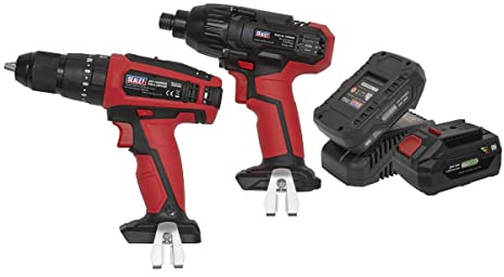 Sealey 2 x 20V SV20 Series Cordless Ø13mm Combi Drill & 1/4 Hex Drive Impact Driver Combo Kit - CP20VDDCOMBO