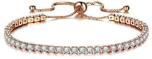 PRETTERY Pretty - Braccialetto Tennis Regolabile Placcato in Oro Bianco/Oro Rosa con Zirconia cubica, per Donne e Ragazze e Metallo di Base Placcato al rodio, Colore: Rose Gold Bracelet, cod. PB002B