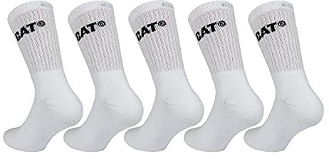 Caterpillar Calcetines Algodon, Puntera Talon Reforzados 5 Pack (Blanco, 39-42)
