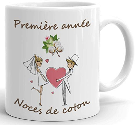 L'Esprit Des Anges Tasse-Mug Cadeau Anniversaire 1 An de Mariage Noce de Coton Original Amour Couple Romantique