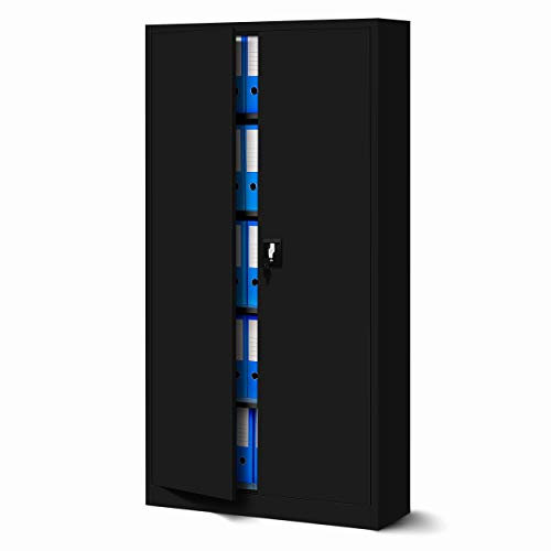 Jan Nowak Metallschrank Jan 185 x 90 x 40 cm - Metall Aktenschrank Abschließbar mit 2 Türen, Mehrzweckschrank mit 5 Ebenen, Büroschrank aus Stahlschrank mit Pulverbeschichtung - Schwarz