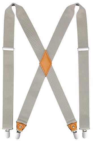 HISDERN Herren 3,5 cm breiter Hosenträger in X-Form mit sehr Starken 4 Metall Clip für Männer und Damen elastisch und verstellbar Beige