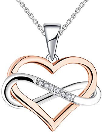 JO WISDOM Damen Kette Unendliches Herz Silber 925,Halskette Anhänger mit 3A Zirkonia mit rosévergoldet,Schmuck für Frauen