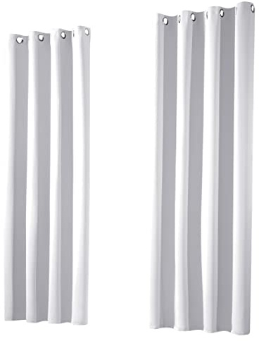 heimtexland ® 1 Paar Thermo- Verdunklungsgardinen Ösenschal Vorhänge Verdunkelnd Isolierend Blickdicht Verdunkelungsvorhänge HxB 145x135 Grau Weiß Typ139