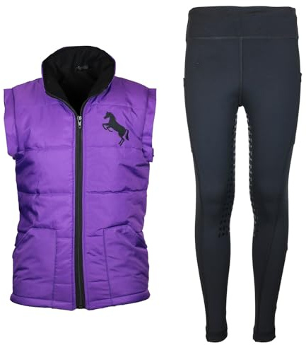 MS-Trachten Set da equitazione per bambini, gilet da equitazione Pia, con pantaloni da equitazione, nero/nero (146/152)