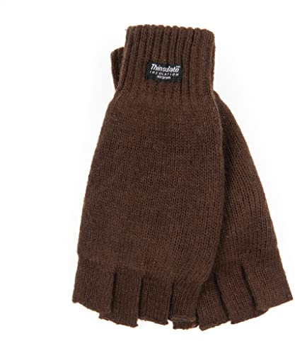 EEM Herren Halbfingerhandschuhe, weiche Wolle, Thinsulate Thermofutter, Halbfinger, braun L/XL