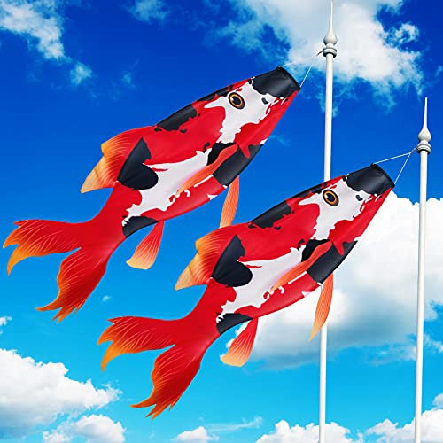 Boao Realistic Fish Windsock Red Fish Windsock Outdoor Decor Windsock Flag Tree Hanging Decoration for Wall Tree Front Patio Lawn Garden Yard Patio, Lawn and Garden Decoration, 46 Inches (2 Pieces)