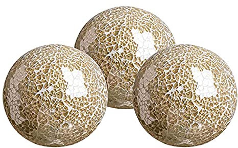 Fenteer Decorative Orbs for Bowls and Vases Bowls (Set of 3) Glass Mosaic Sphere Balls Dining Coffee Table Centerpiece Decoration Orbs, Golden