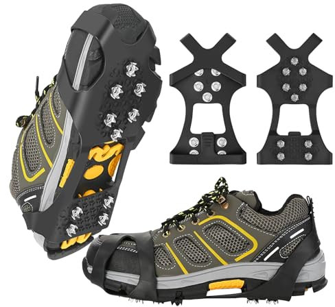 Xndryan Eis-/Schneegriffe, 19 Zähne, rutschfeste Edelstahl-Spikes, Schuhe, Eis-Traktion, Stollen für Schneestiefel und Schuhe zum Wandern, Angeln, Joggen, Klettern, Wandern (mittel)