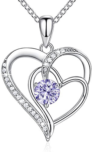 NINAMAID 925 Sterling Silber Halskette Damen Kette Herz Geburtsstein Schmuck Geschenke für Frauen Mama Freundin Mit 5A Cubic Zirkonia