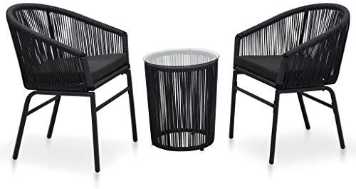 Susany 3-teiligen Bistro-Lounge-Set Bistro-Set Bistroset Bistrotisch Mit Kissen,2 Stühle,1 Beistelltisch,Balkonset Sitzgruppe Gartenmöbel Garnitur,Beistelltischplatte-gehärtetem Glas,PVC Rattan