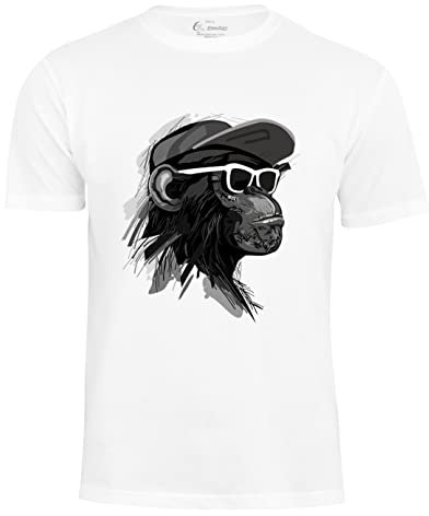 Herren T-Shirt Cool Monkey mit Brille, Shirt mit Affendruck, Weiss, Gr. M