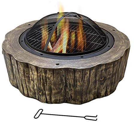 Samnuerly Feuerstellen, Schalen, für Garten-Holzbefeuerter Grill mit Grill und Deckel, Gusseisen-Feuerstelle für den Außenbereich zum Verbrennen von Holzscheiten für den Außenbereich, Terrasse, Campi