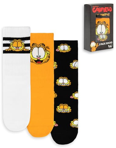 Garfield Socks 3 Pack Unisex Adults | Mens Womens Black White Orange Animated Lazy Tabby Cat | Footwear Accessories Movie Merchandise