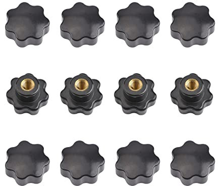 MOBOROR Lot de 12 vis femelles M8 en plastique noir en forme d'étoile M8 avec filetage femelle pour machine