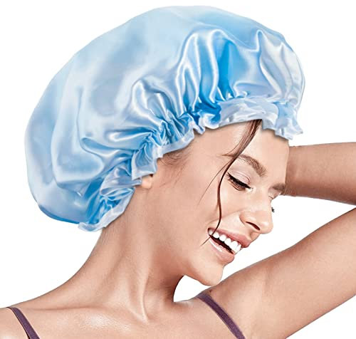 Aquior Shower Caps, Reusable Shower Cap for Women, Double Layer Waterproof Hair Cap, Large Size for All Hair Lengths, for Girls Spa Home Salon