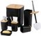 JETAINE 6-teiliges Bambus-Badezimmer-Zubehör-Set, luxuriöses modernes Badezimmer-Accessoire, Bad-Set, schwarzes WC-Zubehör mit Mülleimer, Zahnbürstenhalter, Tasse, Seifenschalenhalter, Seifenspender,