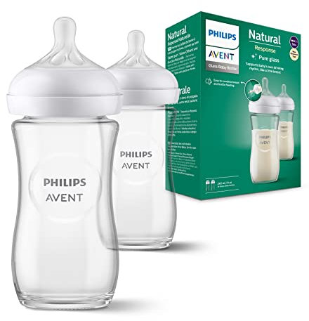 Philips Avent Glasflasche Natural mit Responsivem Schnuller 240ml, 2 Stück (Modell SCY933/02)