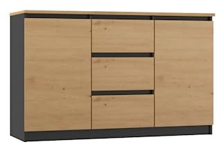 VBChome Kommode mit 2 Türen und 3 Schubladen 120 x 40 x 75 cm Eiche Aritsan - Antrazit Grifflose Schubladenkommode Mehrzweckschrank für Flur Schlafzimmer Wohnzimmer Kinderzimmer Eiche Aritsan-Antrazit
