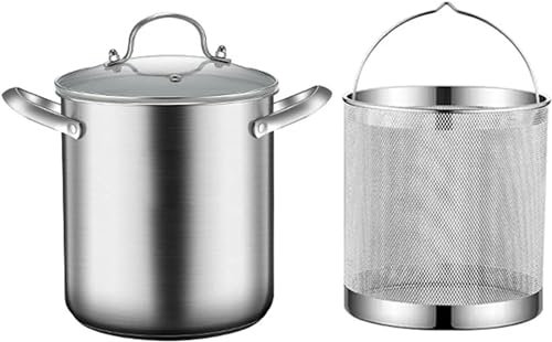 Marmites de Cuisson, marmite à Asperges de 5 L en Acier Inoxydable 304 pour légumes, Asperges, Spaghetti, cuiseur à pâtes, Huile, poêle à Frire avec Panier et Couvercle (18,5 cm)