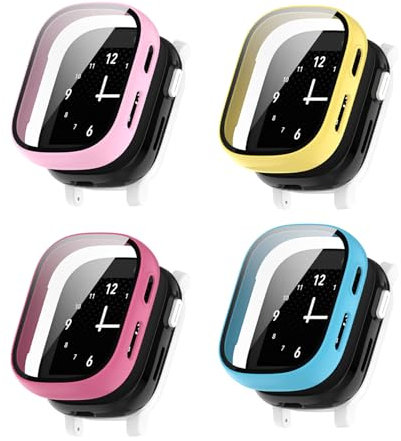 4 Pack Hard PC Hülle mit Panzerglas Schutzfolie Kompatibel mit Xplora X6 Play Kids Smartwatch Bumper Guard Schutzhülle Berührungsempfindliche Folie