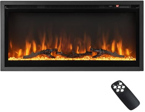 GOPLUS 91 cm Elektrokamin, Elektrischer Wandkamin mit Fernbedienung & Touchscreen, Kaminofen Wand mit 9 Farben Flammeneffekte & 5 einstellbaren Helligkeitsstufen, 750 W/1500 W Heizlüfterfunktion