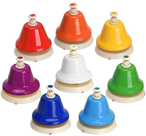 Juwacoo Set di campanelli da tavolo da 8 pezzi, campanello in metallo, campanelli, strumenti musicali Campana melodica, campana nascosta, campanelli colorati per campanello per animali domestici, cam
