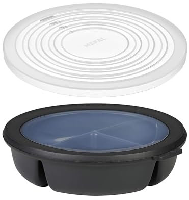 Mepal – Bento-Schüssel Starter-Set inkl. Mikrowellendeckel, Multischale mit 3 Fächern, rund Cirqula – Frischhaltedose luftdicht – Meal-Prep-Boxen & Vorratsdosen – Nordic black