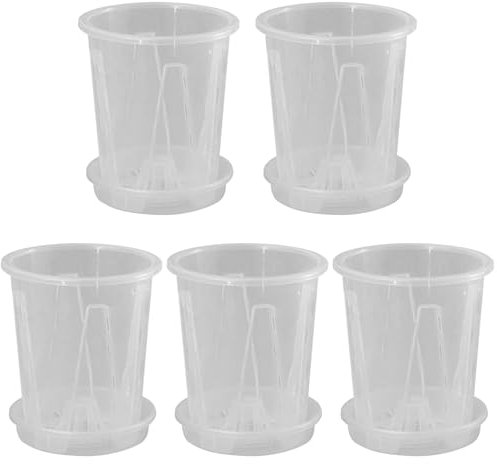 Generisch Orchideentopf mit Untertassen,5 Sets,14 cm,belüfteter Orchideen-Übertopf,transparenter Orchideentopf mit Drainagelöchern,PP,geruchsfrei,durchsichtige Töpfe für Pflanzen,groß