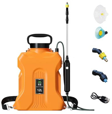 Pulverizador De Presión De Jardín Con Espalda De 12L, Bomba De Pulverización Eléctrica Con Boquilla Multifunción Y Mango Largo Para Agua De Jardín