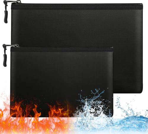 2 Stück Feuerfeste Dokumententasche A4/A5,Feuerfeste Geldtasche,Feuerfeste Wasserdicht Tasche (17cm*28cm,24cm*34cm) für Passport,Dokumente,Rechnungen,Bargeld (Stil 1)