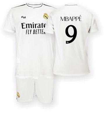 Real Madrid - Maillot et Pantalon Domicile Saison 24/25, Mbappé, 14 Ans, Réplique Avec Licence Officielle