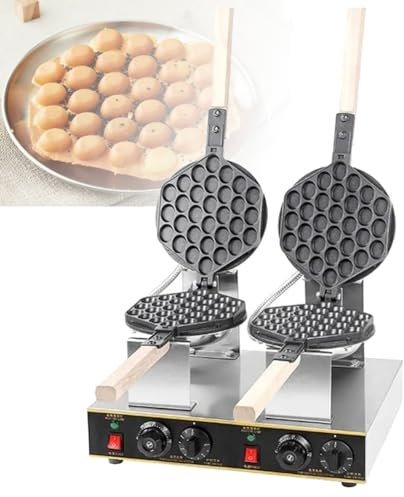Commercial Waffle Maker, Bubble Waffle Maker with Temperature Adjustment, 0-250°C 180 Degree Rotating Cake Bubble Waffle Machines, for Bakery Snack Bar Family Double Head